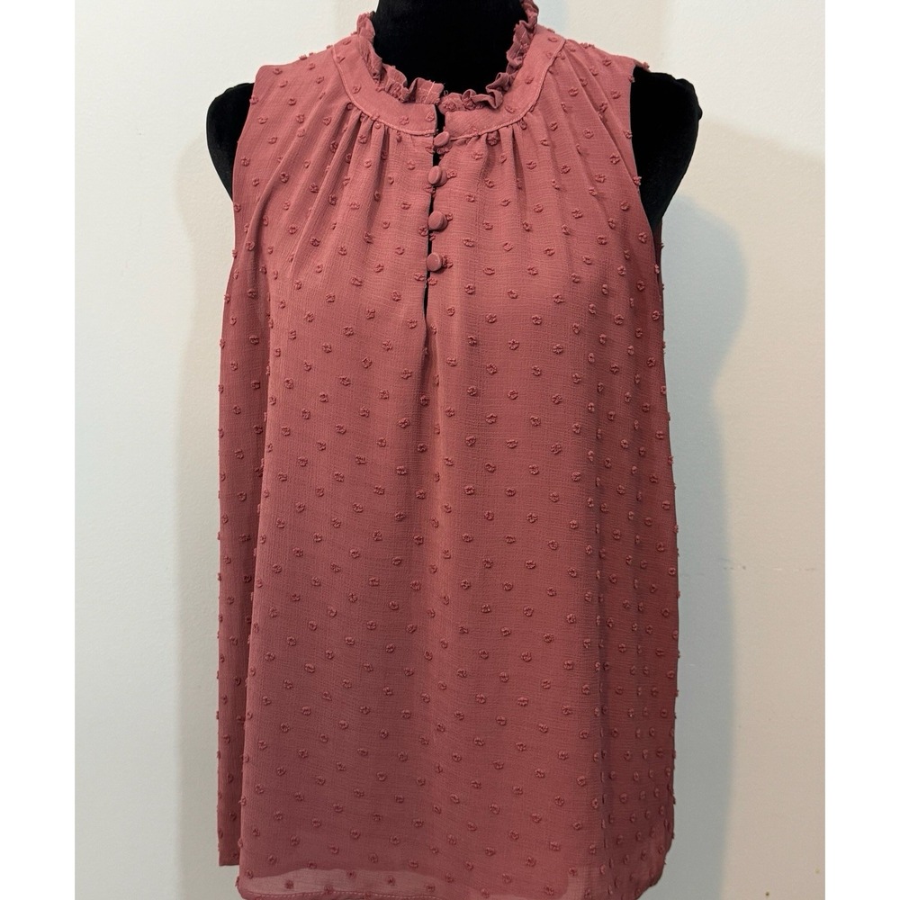 Gibsonlook Sleeveless Ruffle Swiss Dot Top Women's Size Medium Blush Pink